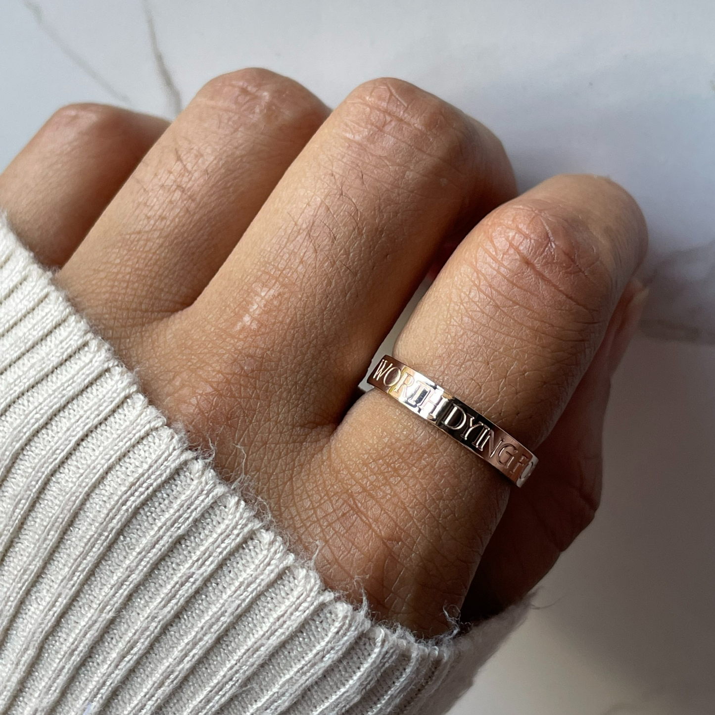 'Worth Dying for' Mini affirmation ring (Size 9)